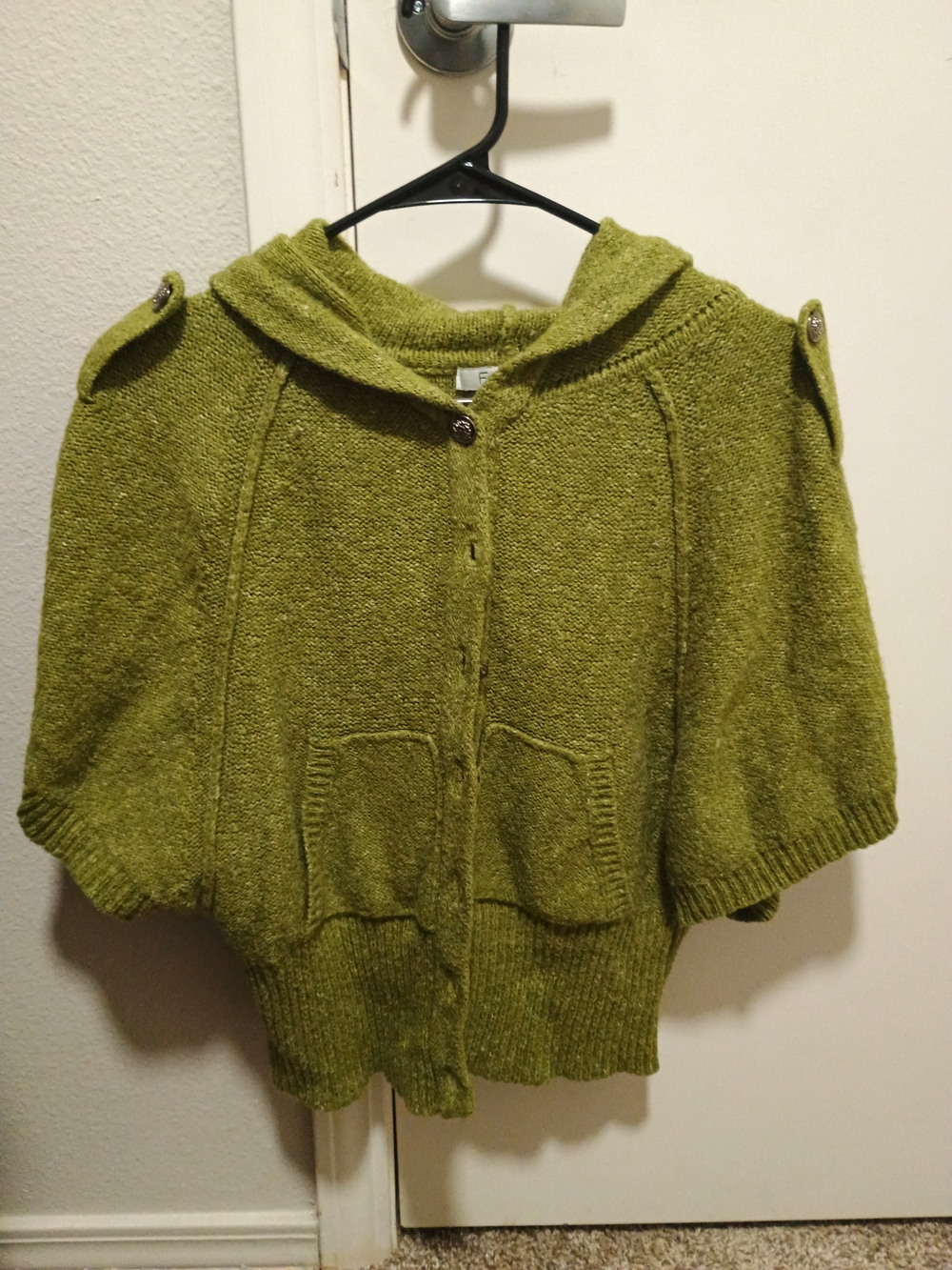 Forever 21 Olive Green Hooded Knit Cape Sweater Size M